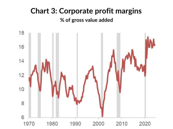 Chart 3: Corporate profit margins  / % of gross value added